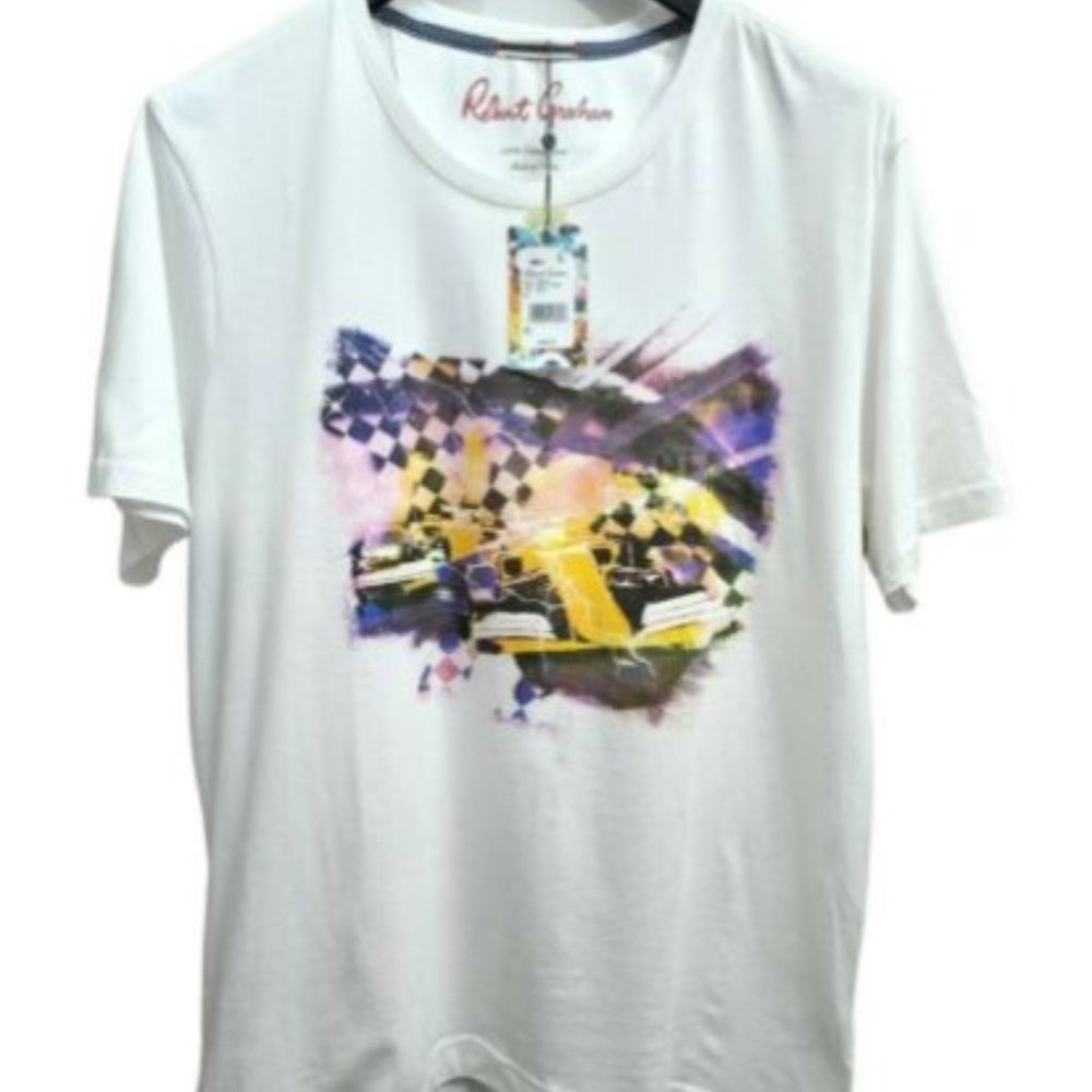 NEW Robert Graham White T-Shirt Douvier Racing Graphic Size Men's 2XL